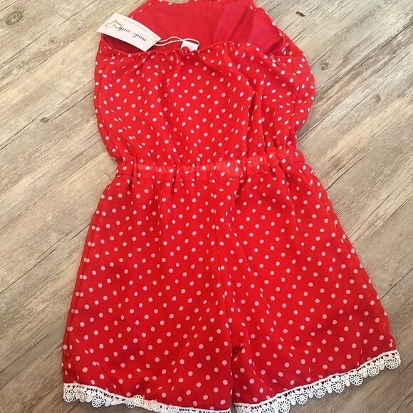 NWT Mia Belle Girls 6-7 Red and White Polka Dot Romper Lace Ruffles Photoshoot - Picture 4 of 5